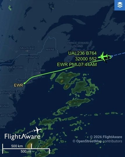 FlightAware app showing the plane's trajectory
