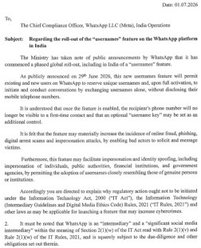 Indian government's letter to WhatsApp regarding the username feature
