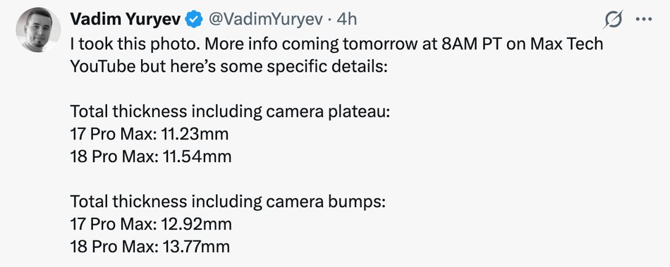 iPhone 18 Pro Max Thickness Comparison