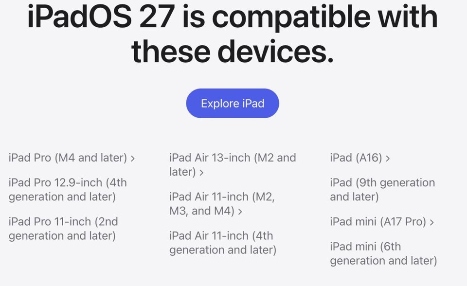Apple's iOS 27, iPadOS 27, macOS 27, and watchOS 27 support list is here