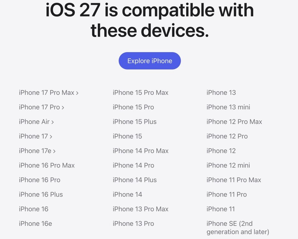 Apple's iOS 27, iPadOS 27, macOS 27, and watchOS 27 support list is here
