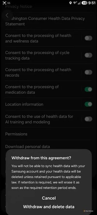 Warning in the Samsung Health app