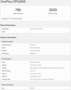 OnePlus CPH2955 on Geekbench