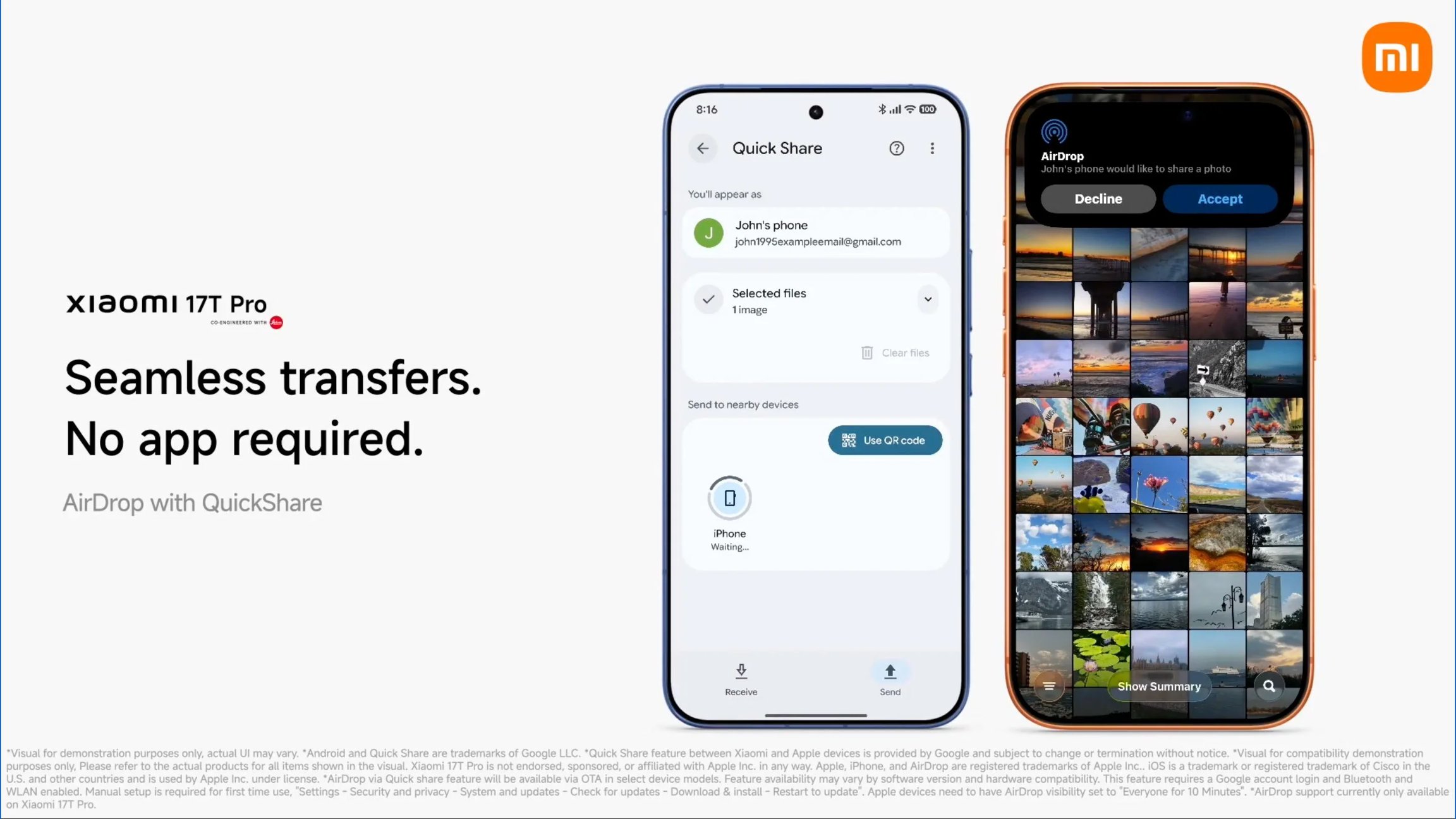 Xiaomi 17T Pro with AirDrop feature