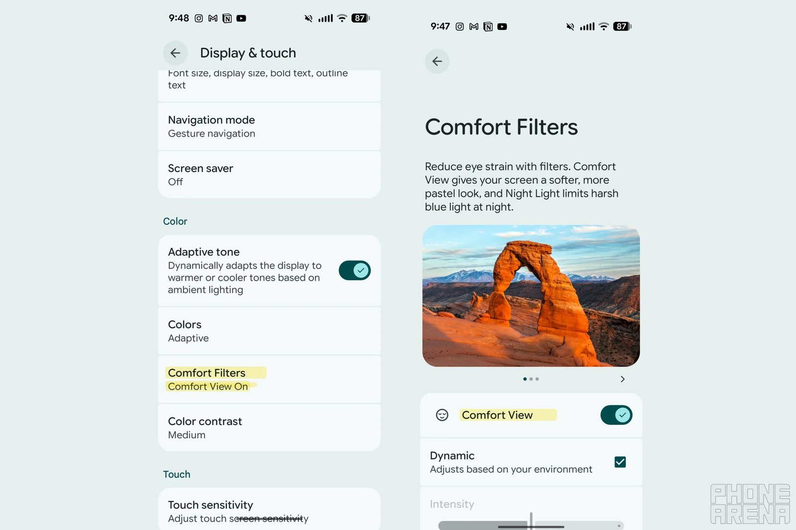 Pixel's new 'Comfort Filters' setting