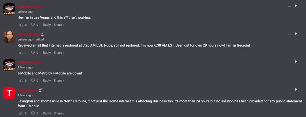 Users report issues with T-Mobile's service