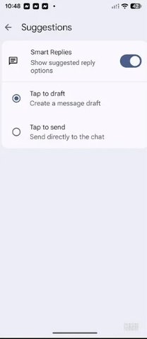 Settings page for Tap to Draft Feature