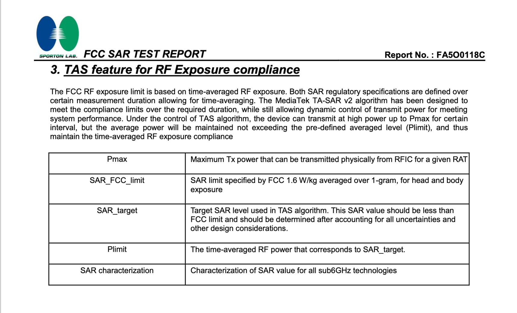 Google's FCC filing mentioning MediaTek.