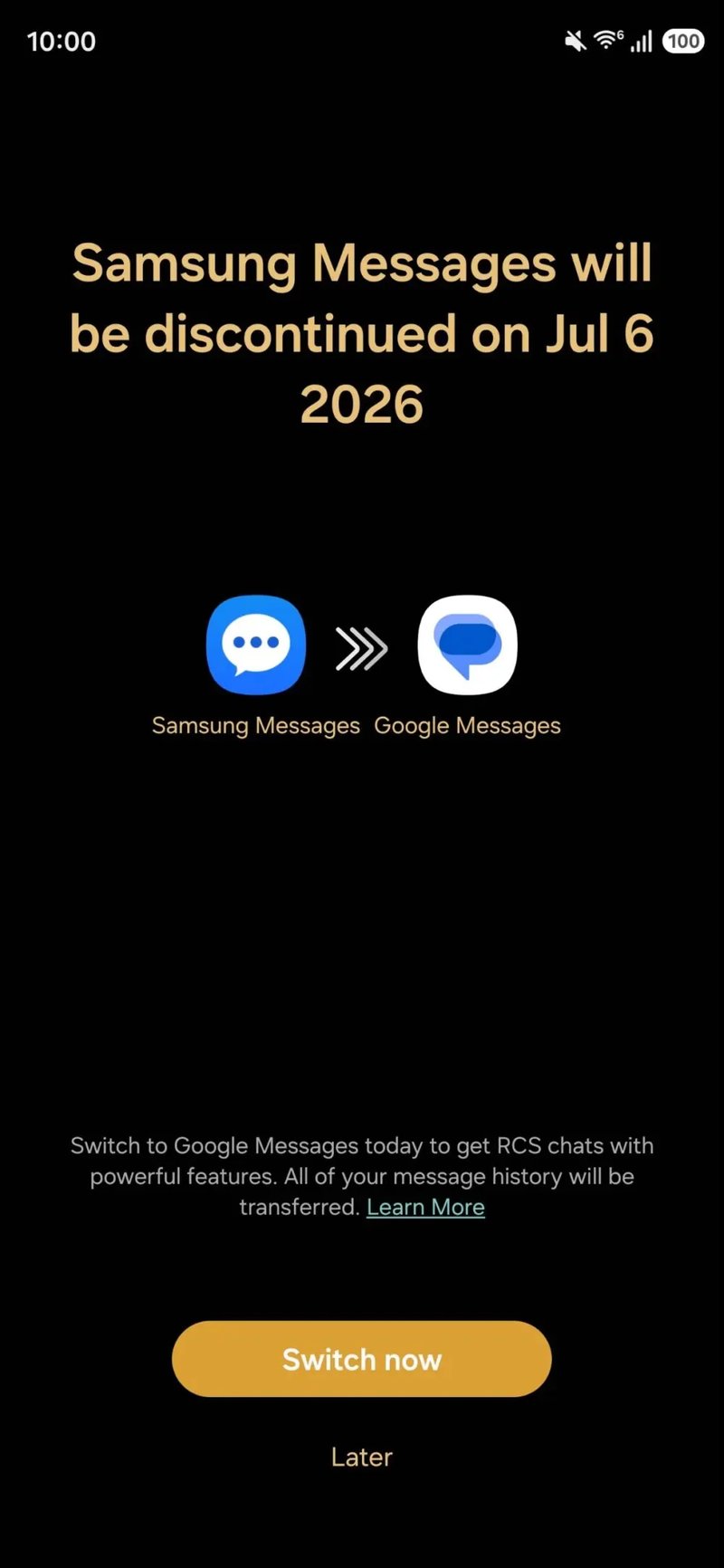 Samsung Messages Shutdown Notice