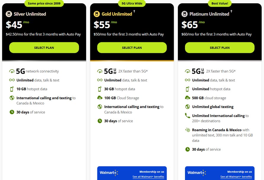 Various plans for different user needs