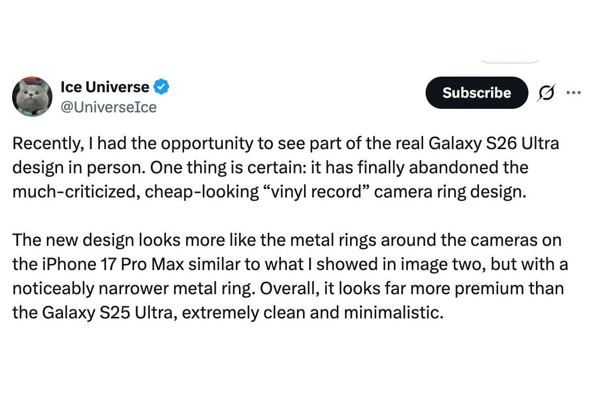 Samsung Galaxy S26 Ultra: Design Evolution Echoes iPhone 17 Pro Max 