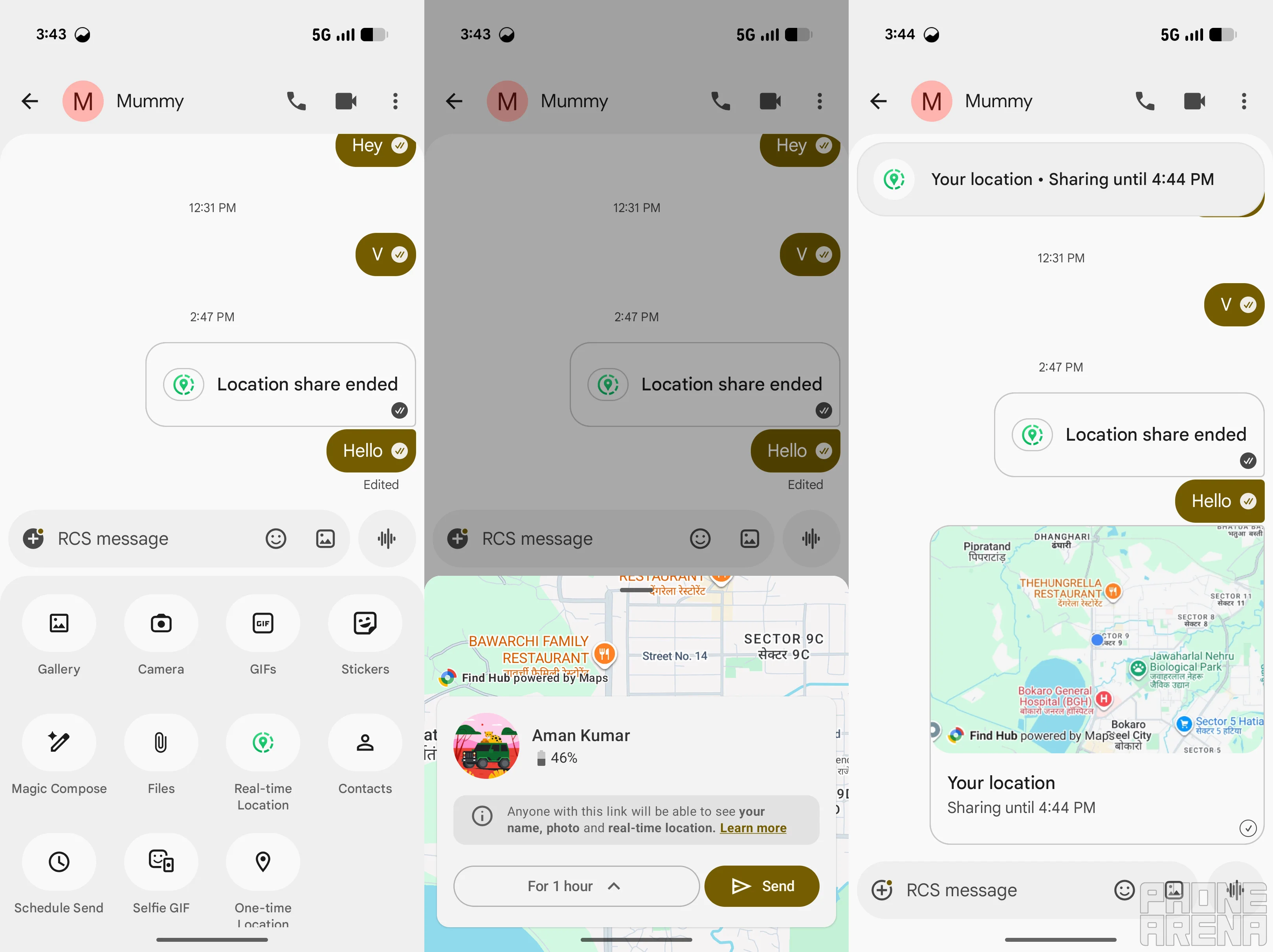 Real-time location sharing in Google Messages