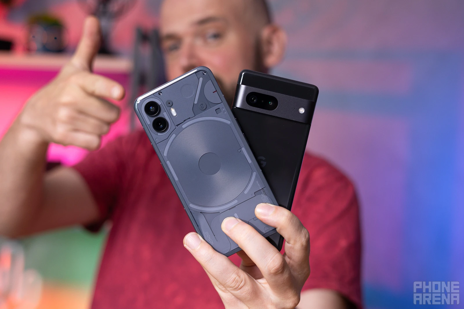 Nothing beats having shiny LEDs on your phone, right? (Image credit - PhoneArena) - Nothing Phone (2) vs Google Pixel 7: budget, with character