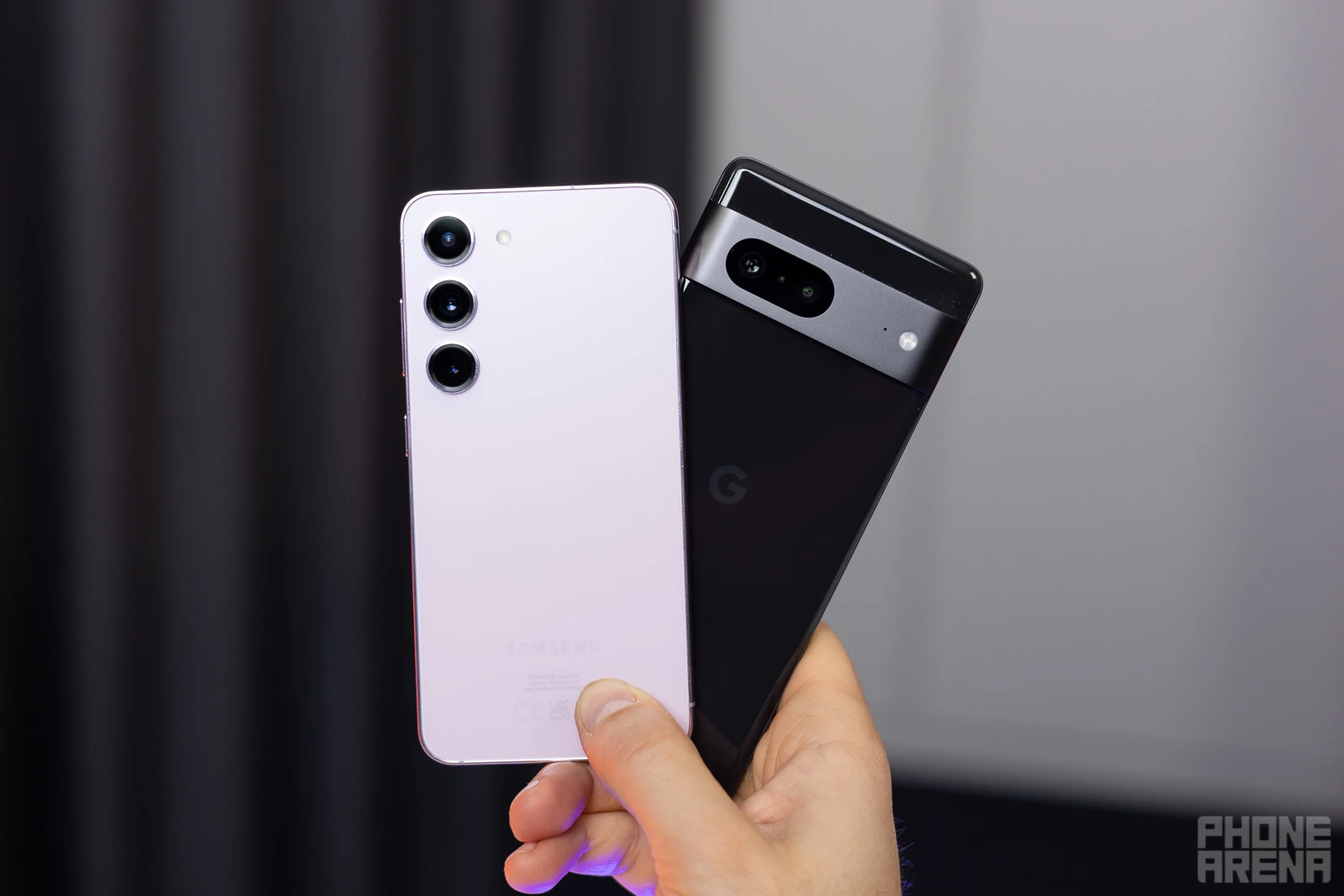 (Image Credit - PhoneArena) S23 Ultra on top, Pixel 7 behind it - Samsung Galaxy S23 vs Google Pixel 7