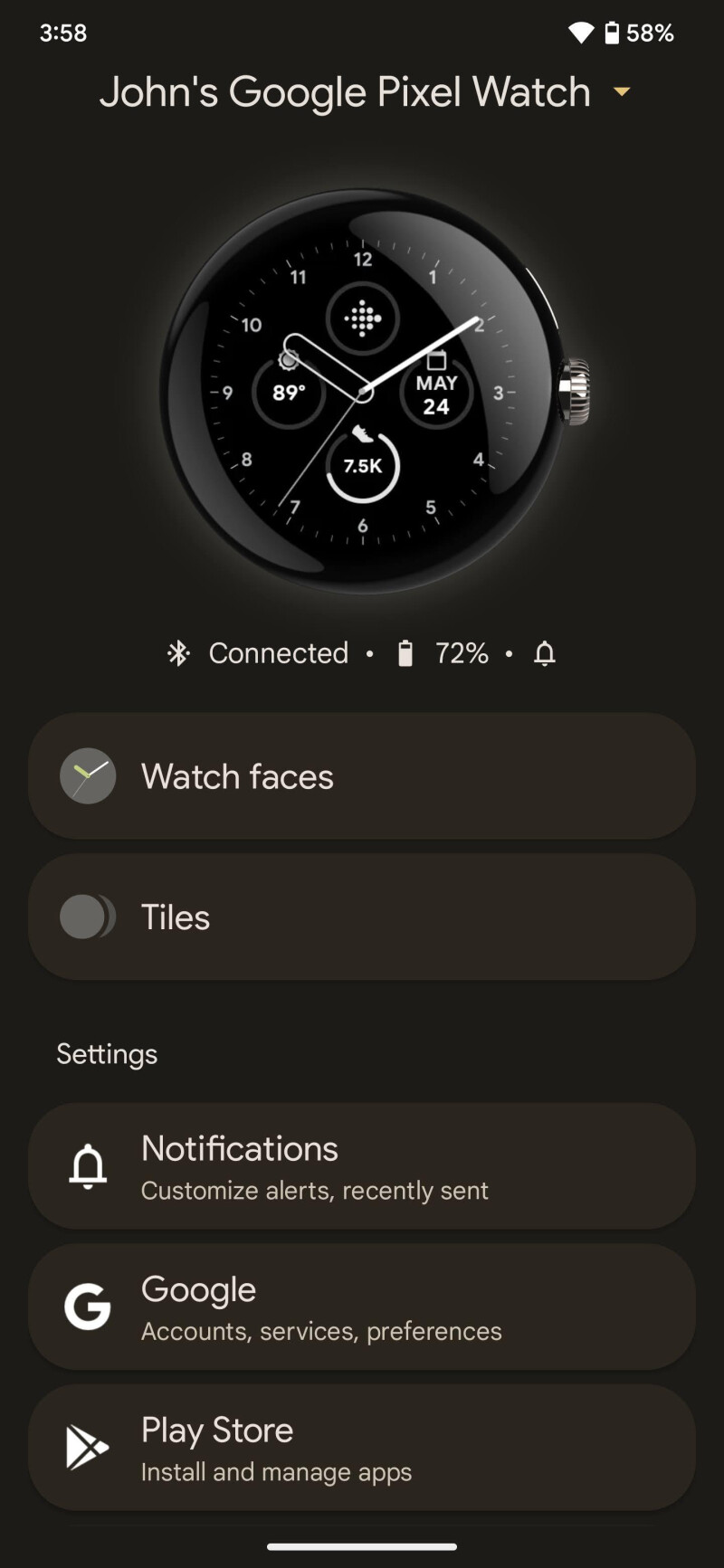 Watch app main screen