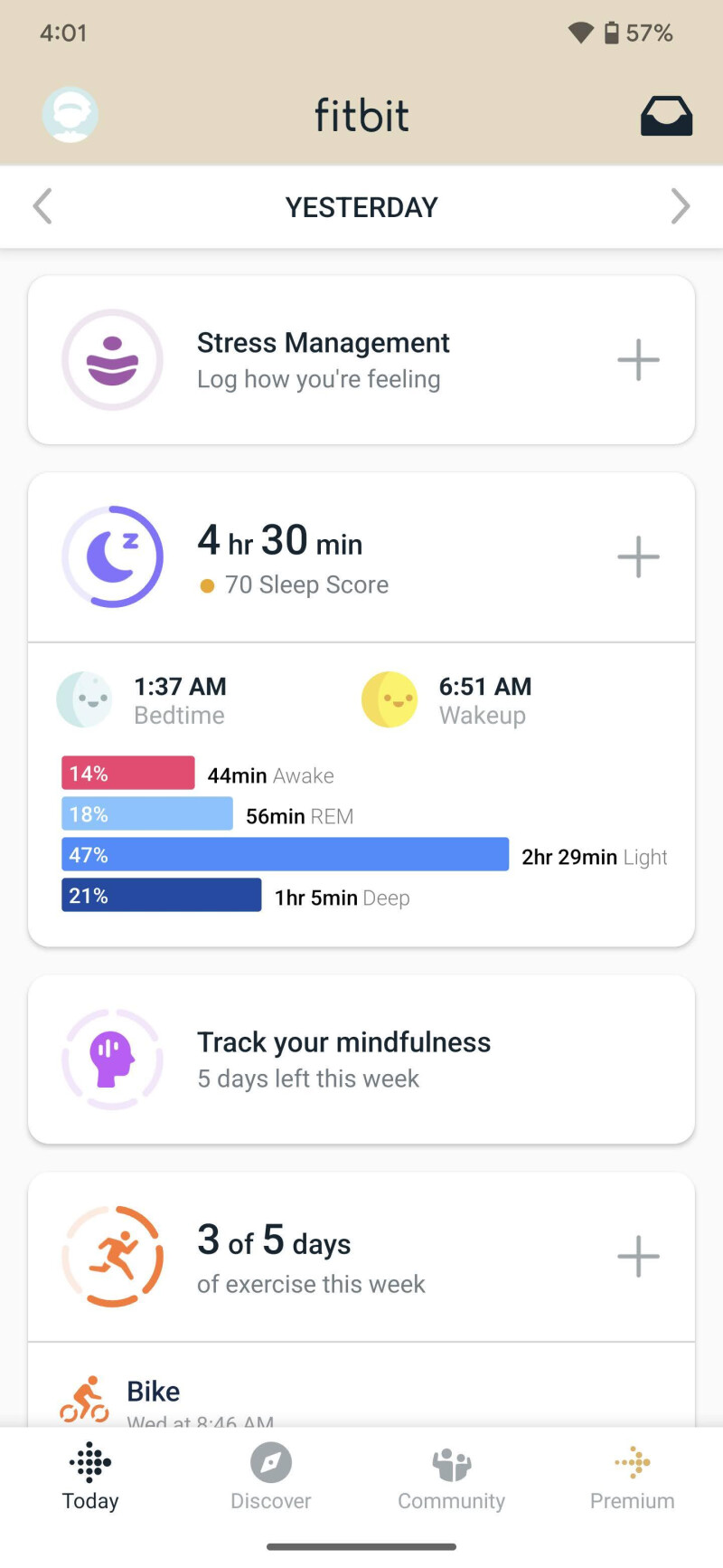 Overview of sleep in Fitbit app