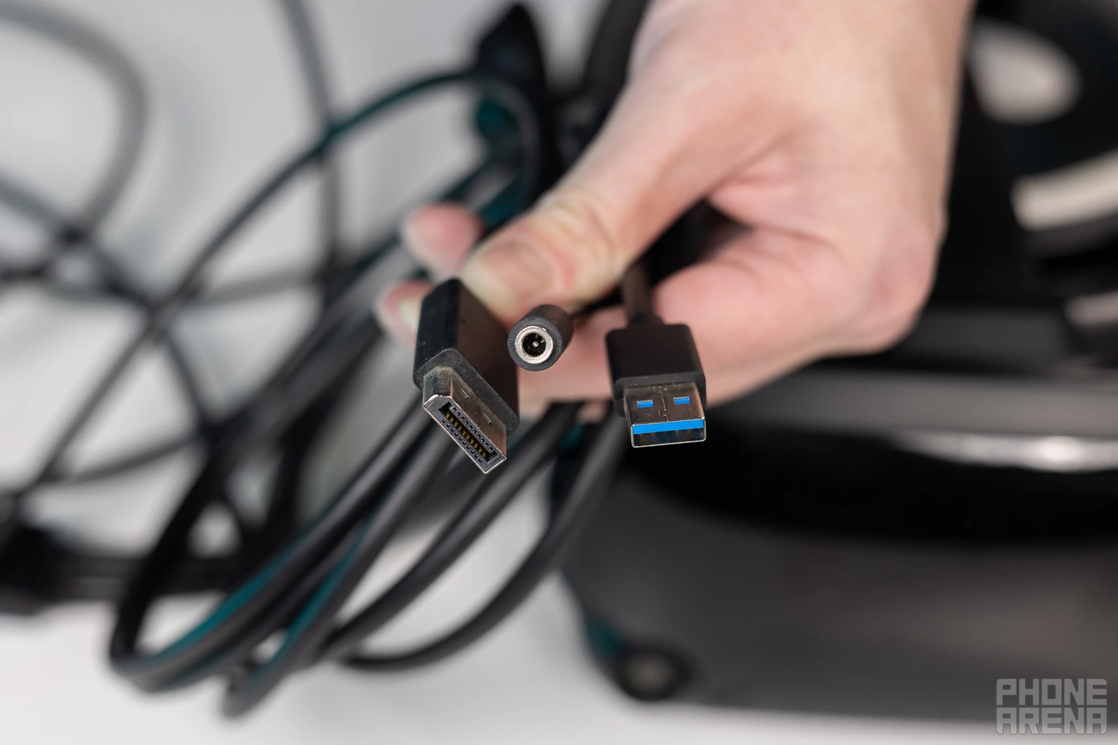 (Image Credit - PhoneArena) The Valve Index's cable splits into three different plugs - Meta Quest 2 vs Valve Index: Meta is just on another level with its virtual reality headsets