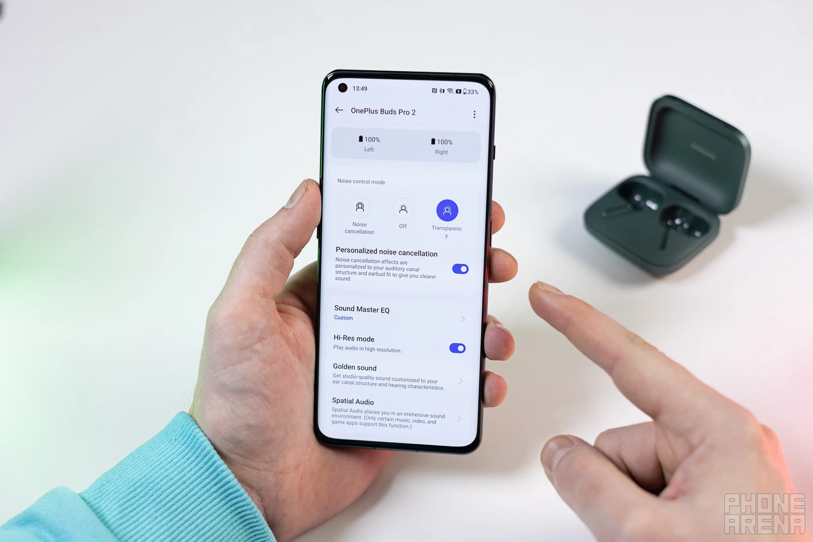 Only OnePlus phones will get that Spatial Audio sub-menu at the bottom (Image Credit - PhoneArena) - OnePlus Buds Pro 2 review: volume warning!