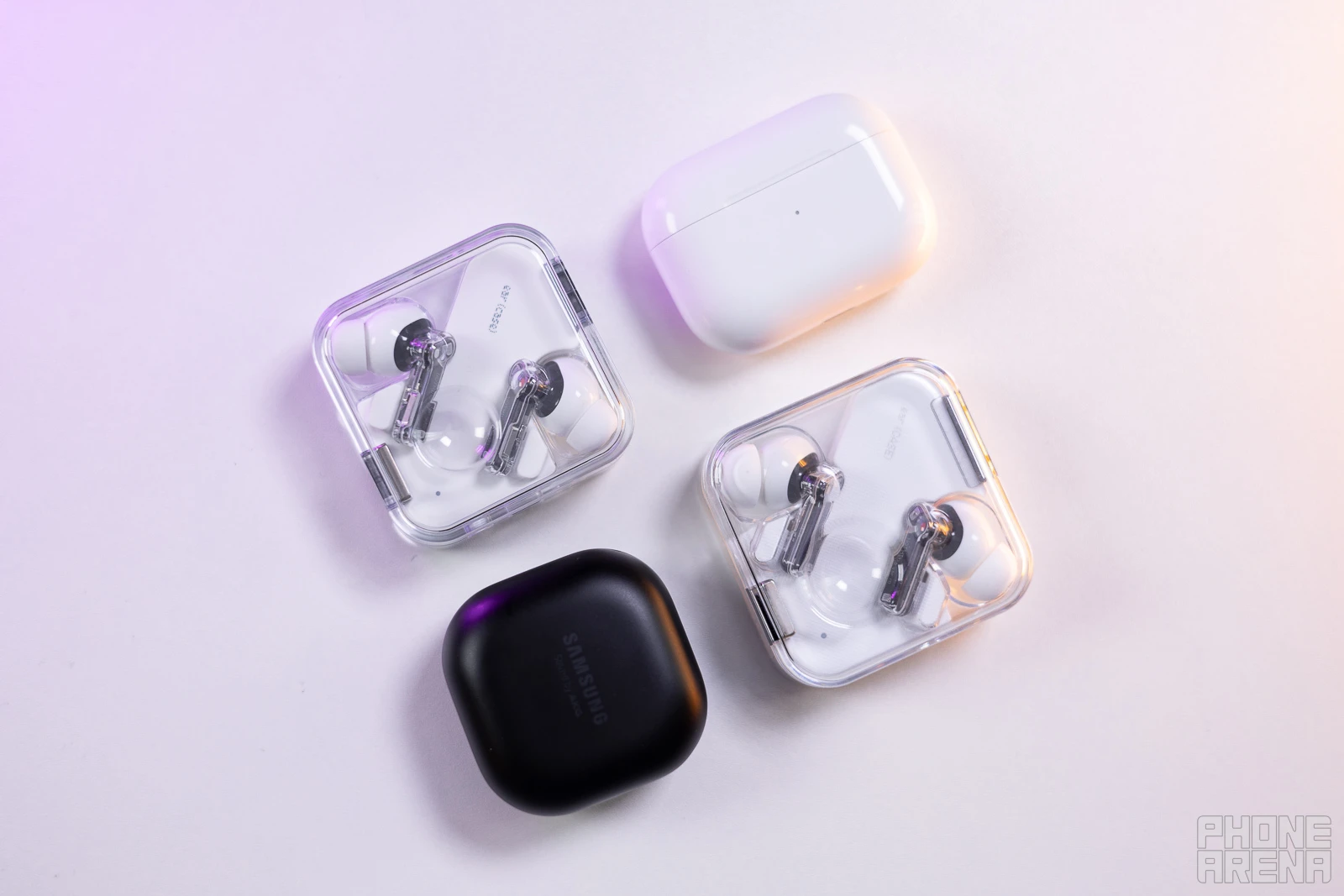 Ear (2) - left, AirPods Pro 2 - top, Ear (1) - right, Galaxy Buds Pro - bottom&nbsp;(Image credit - PhoneArena) - Nothing Ear (2) review: wow!