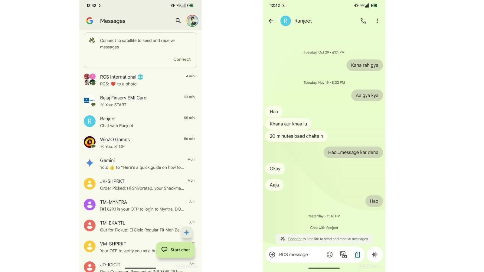Google Messages satellite