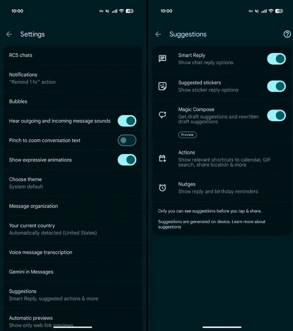 Preview of new Settings page for Google Messages