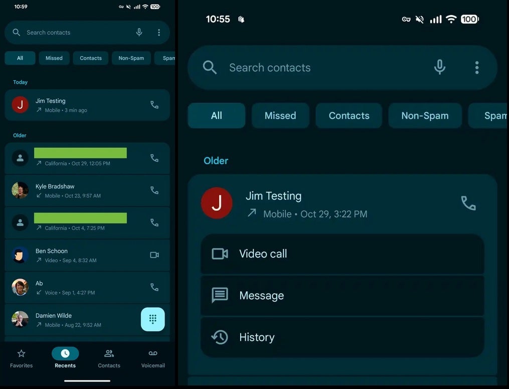New Material 3 Expressive design for the Google Phone app