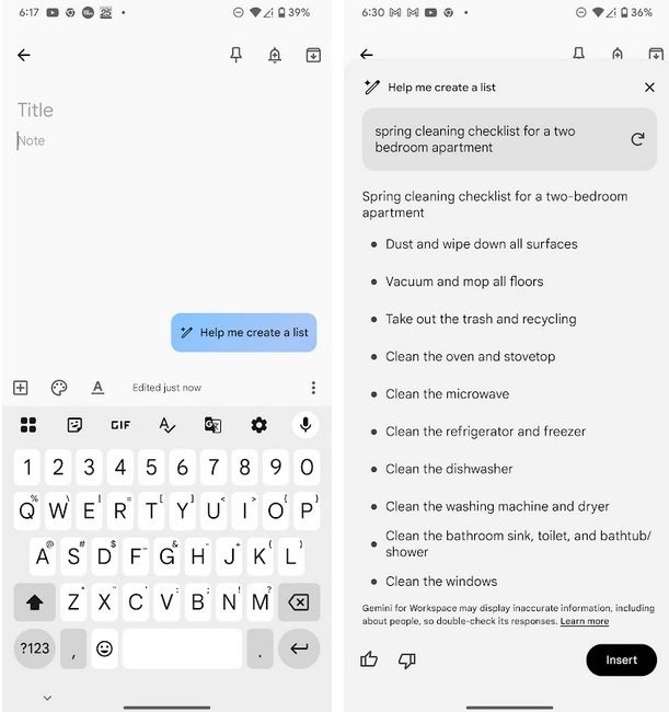 Google Keep List Creation