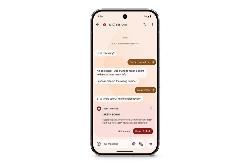 Google Messages Scam Detection on Pixel 9 Pro.