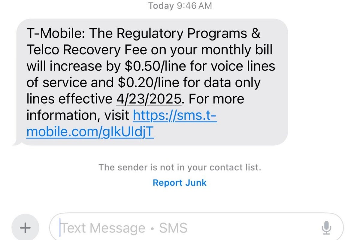 T-Mobile fee increase notification