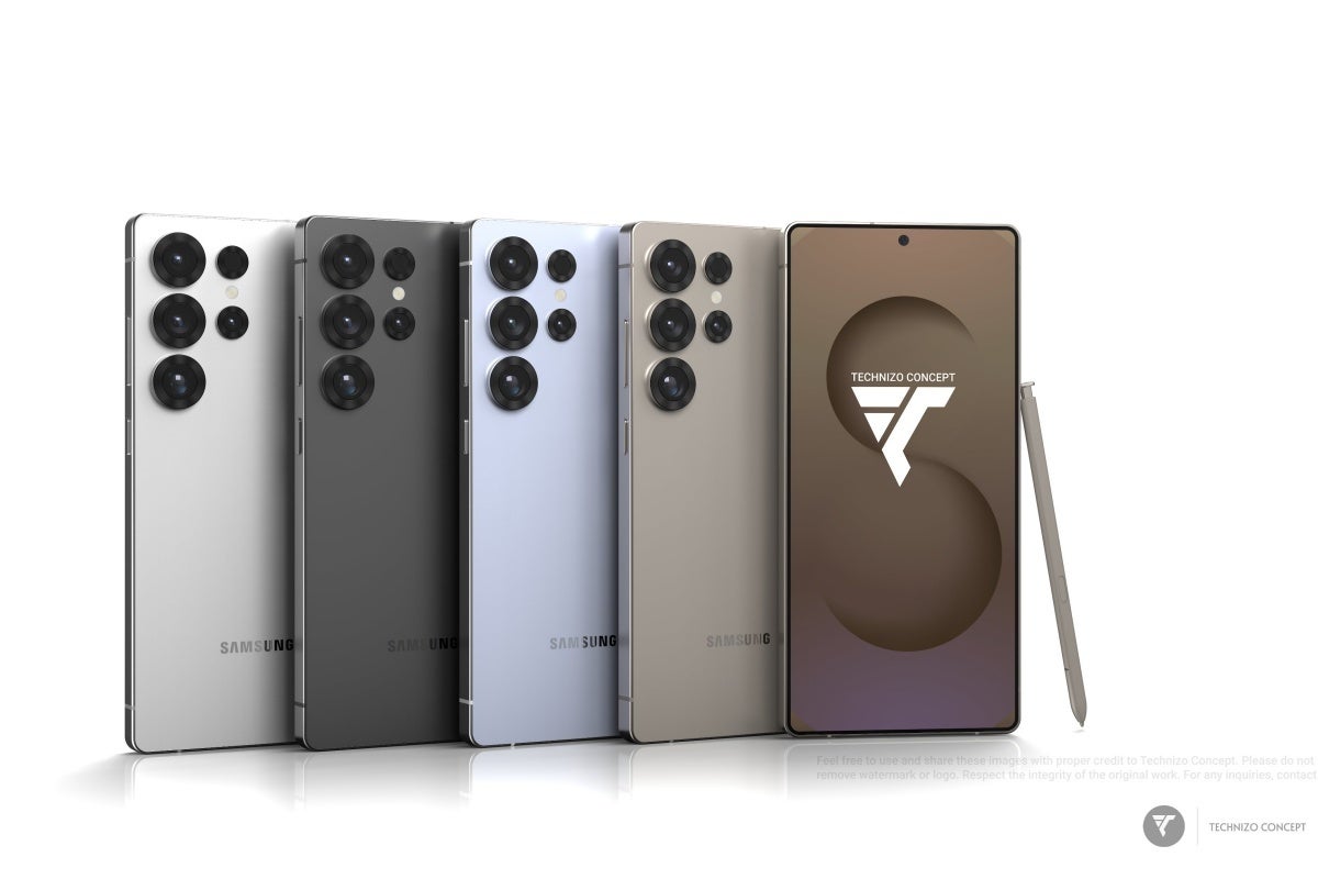 Galaxy S25 Ultra concept renders in various color options.