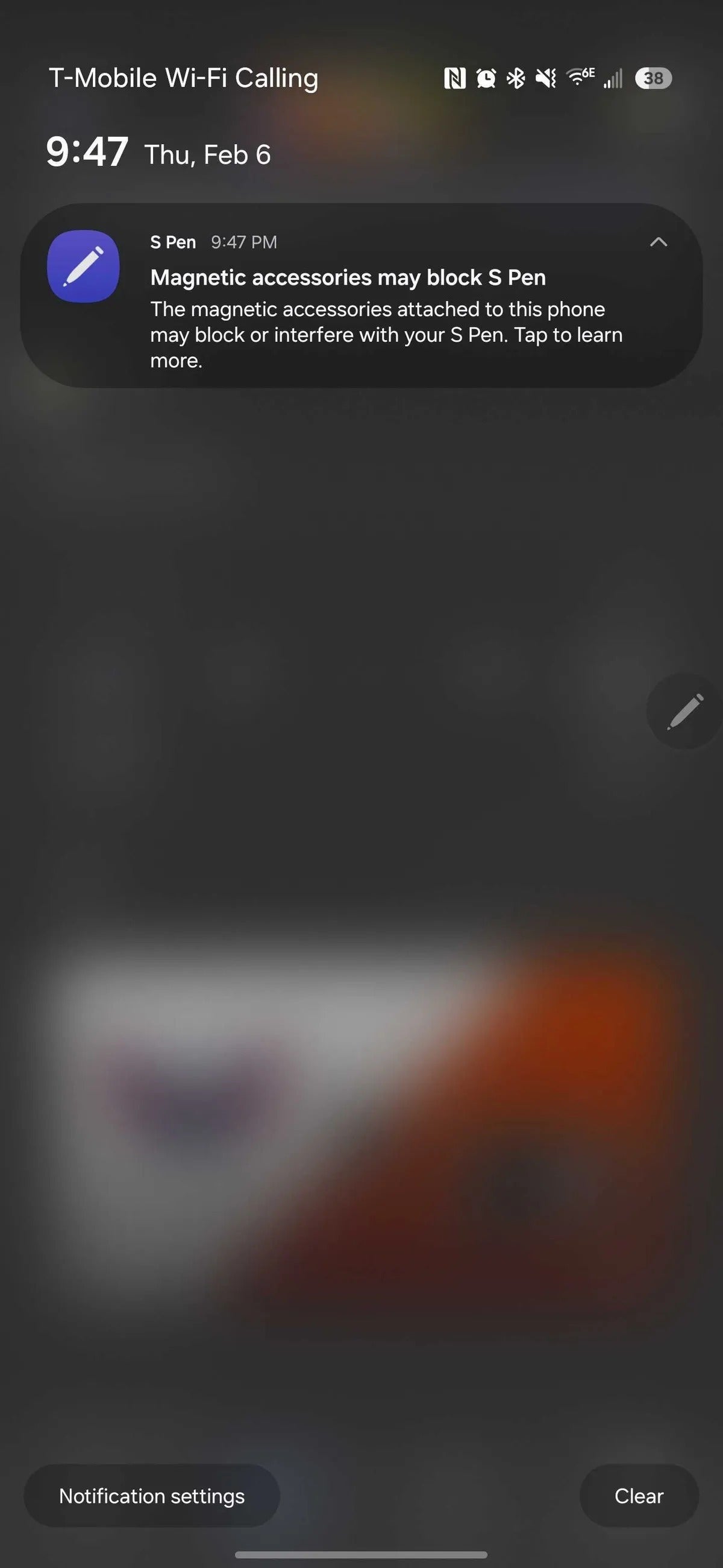 Screenshot of warning message