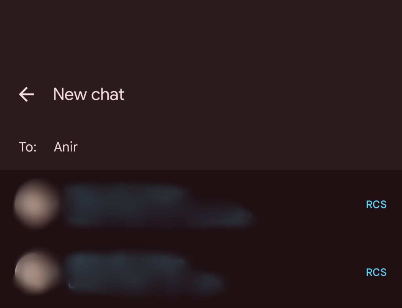 RCS badge next to contacts