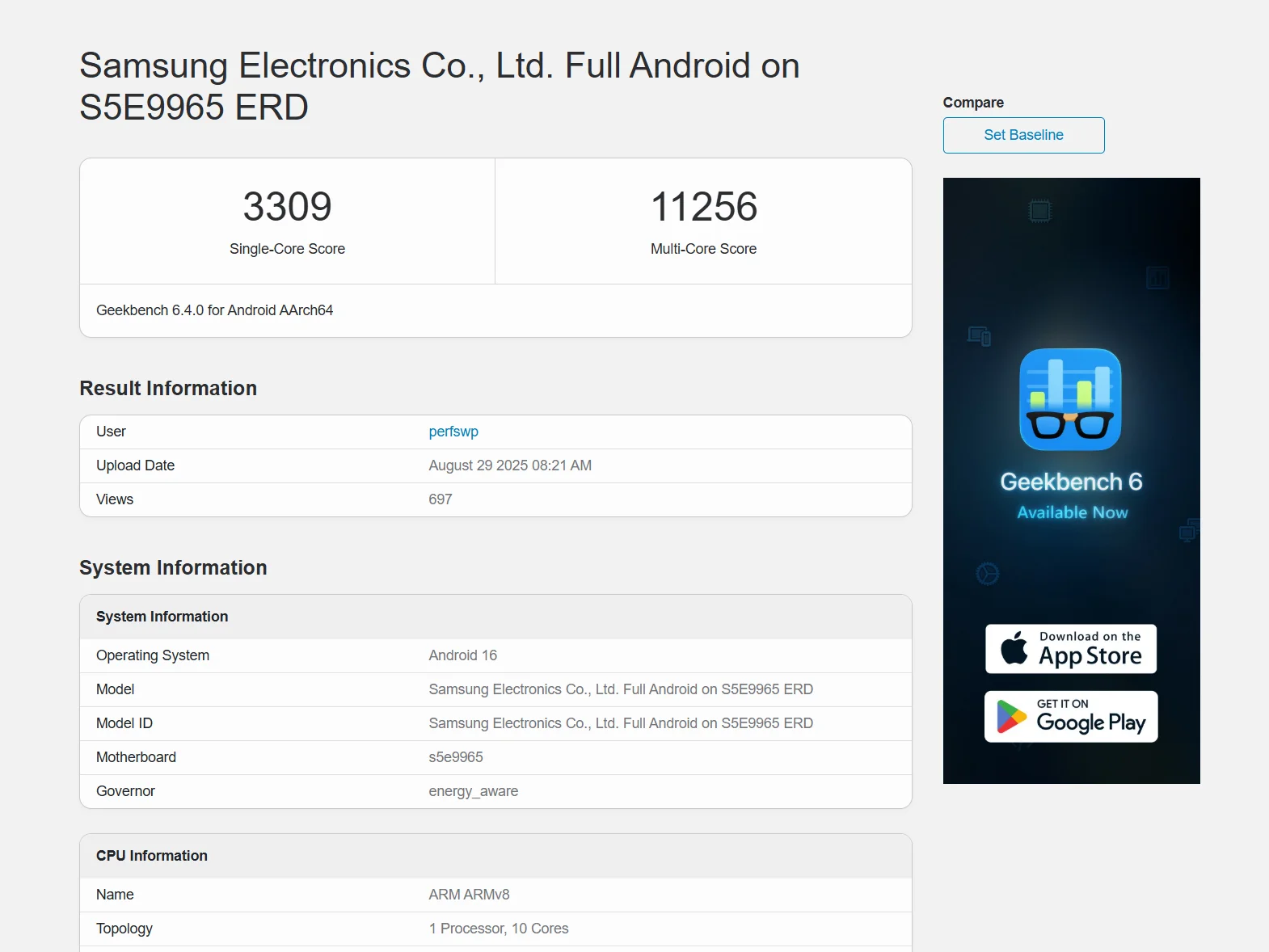 Exynos 2600 on Geekbench