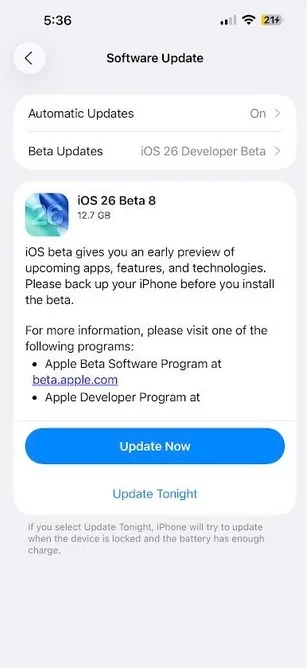 iOS 26 Beta 8