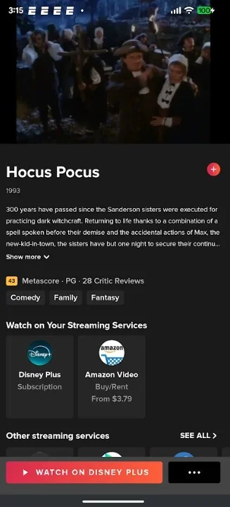 Screenshot from TV Guide app on Android
