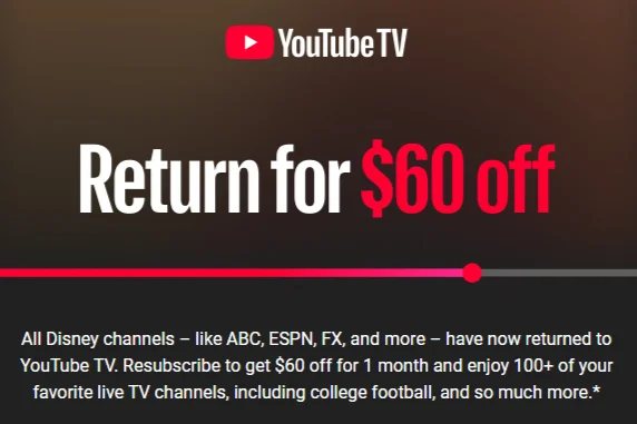 YouTube TV promotional email example