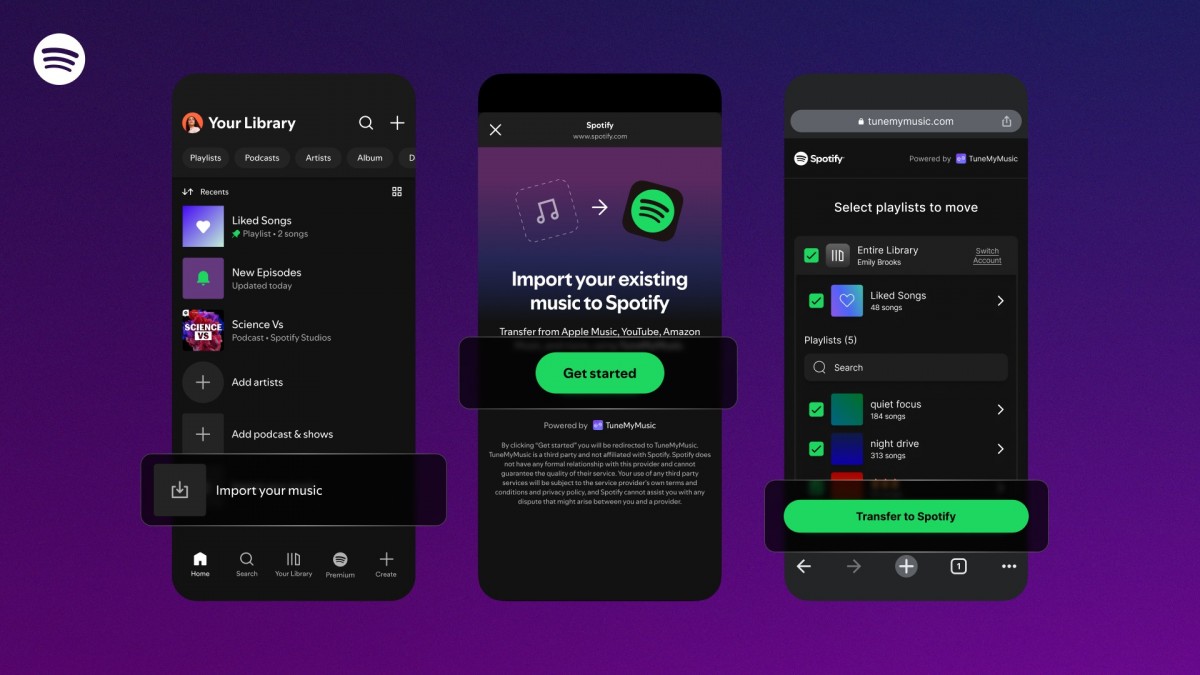 Spotify playlist transfer interface