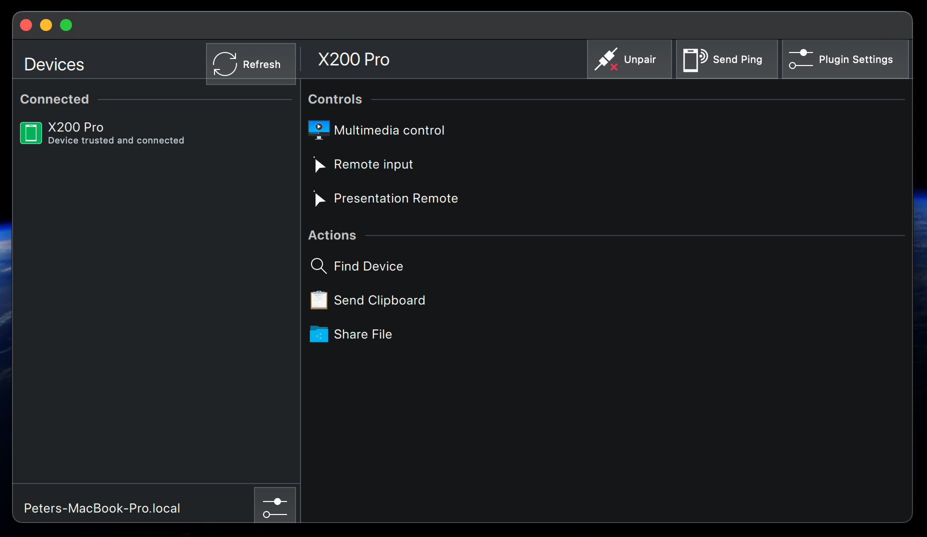 KDE Connect running on MacBook