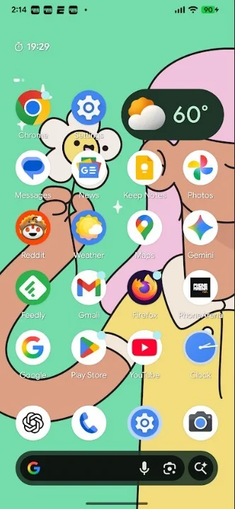 Pixel Launcher search bar in dark theme