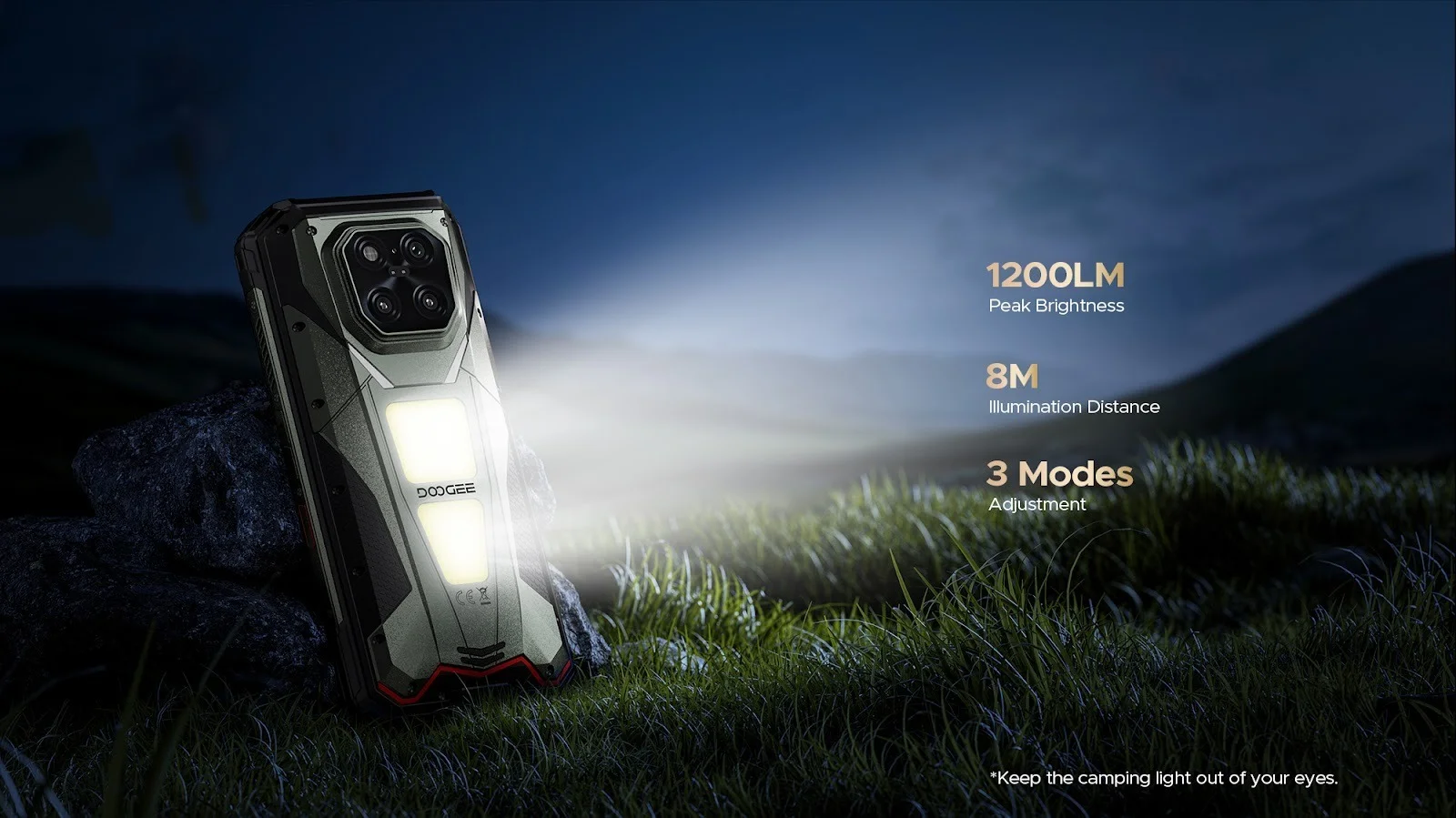 Dual 1200 lumen camping lights on Doogee V Max