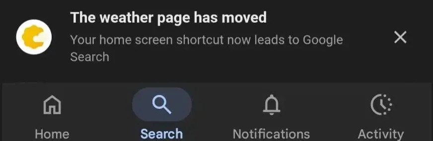 Notification about Google Weather app redirect
