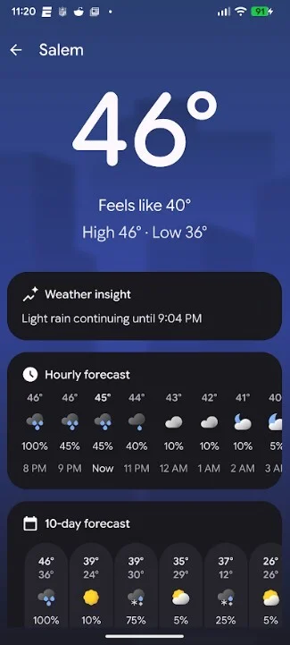 Weather app for Pixel interface