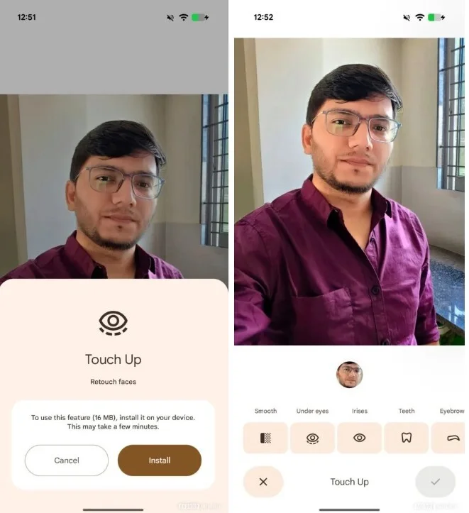 Google Photos Touch Up interface
