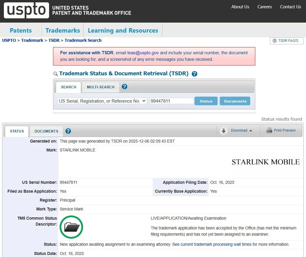 SpaceX files Starlink Mobile trademark