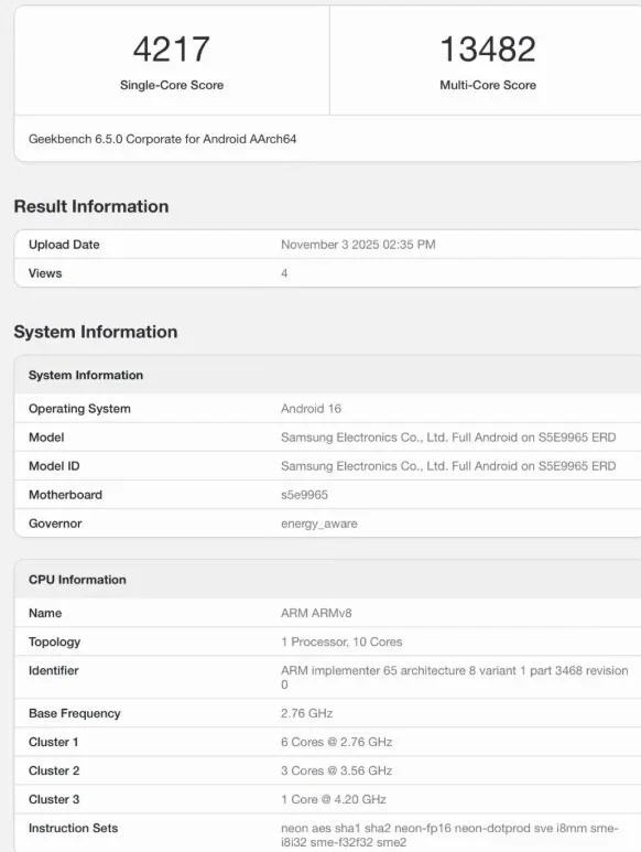 Exynos 2600 benchmark results