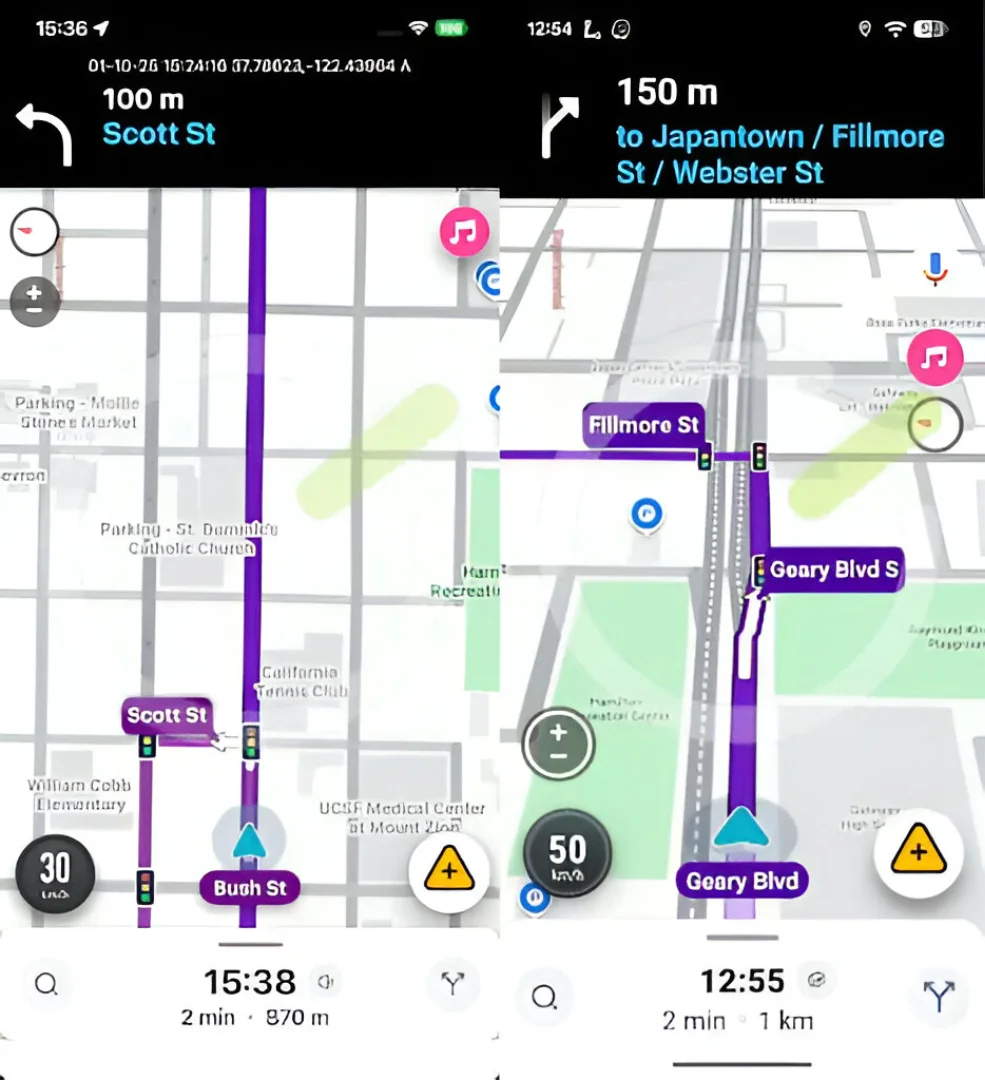 Traffic lights displayed in Waze app