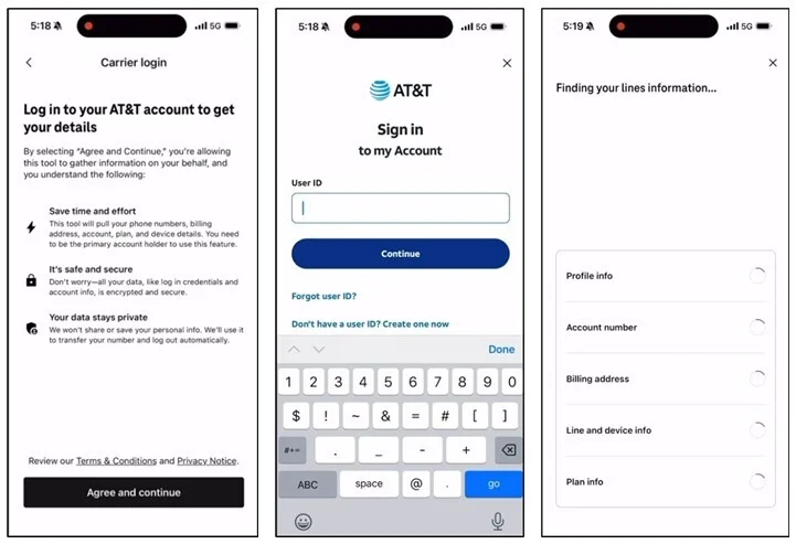 T-Mobile's Easy Switch tool showing an AT&T customer sharing plan details