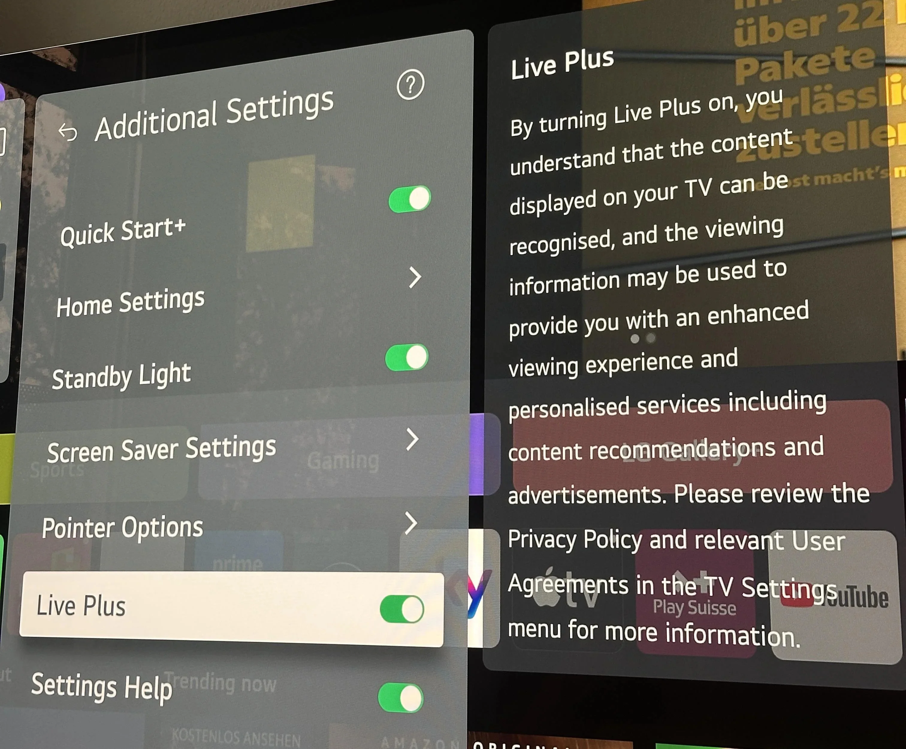 Live Plus option in LG smart TV settings by Redditor defjam16