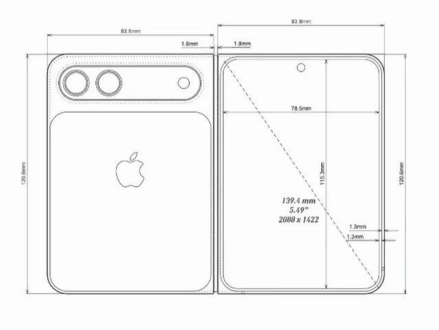 Leaked dimensions of foldable iPhone