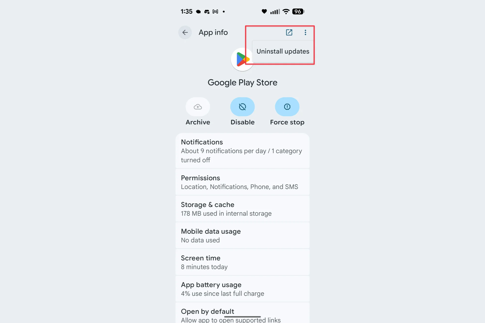 Uninstall Play Store Updates Instructions